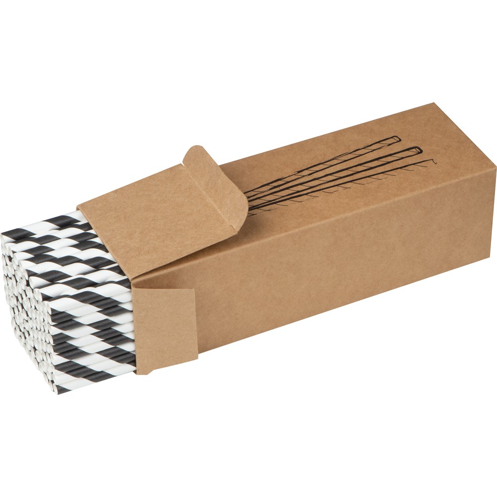 100er Set Trinkhalme aus Papier - Schwarz/Weiß